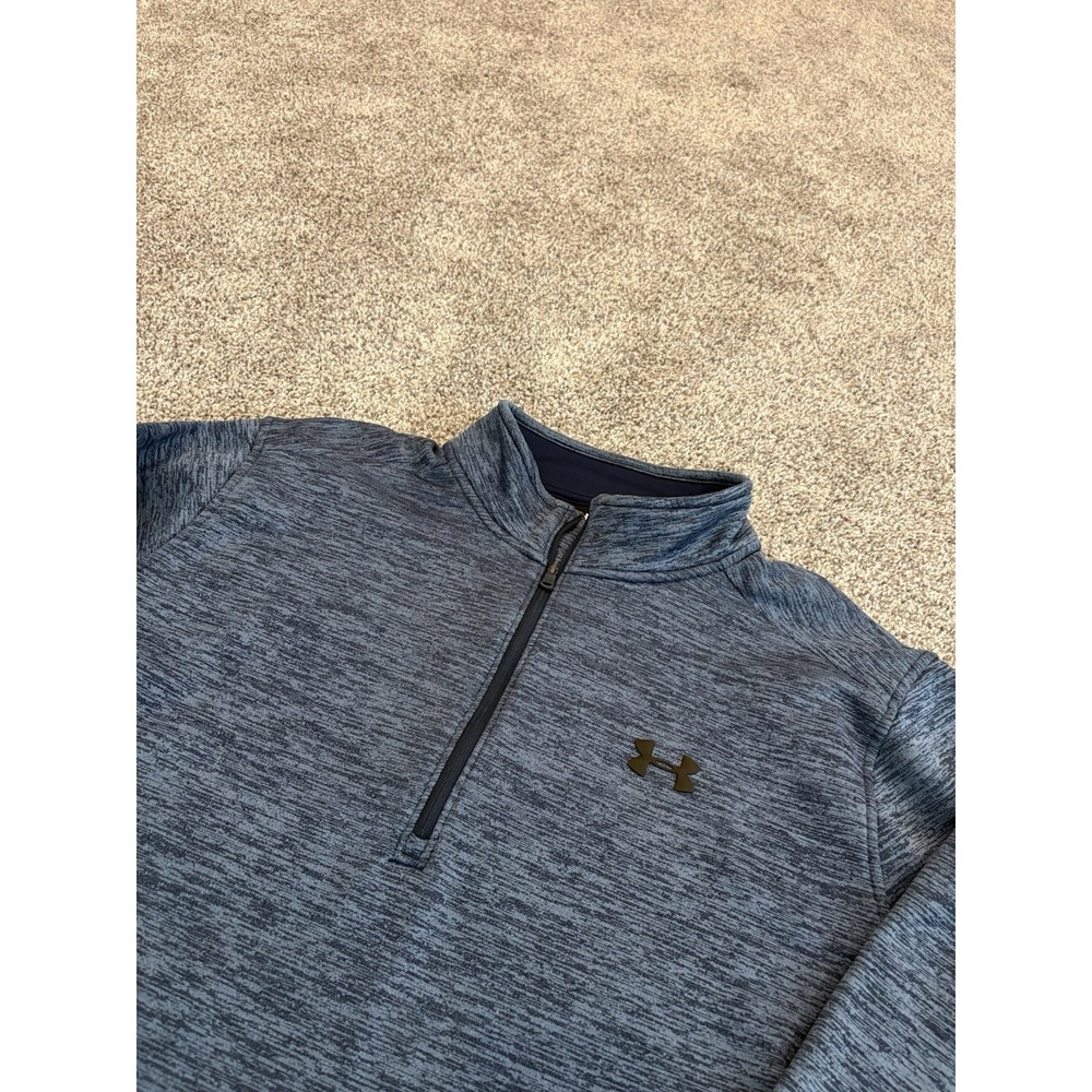 Under Armour Mens ColdGear 1/4 Zip Pullover Blue Heather Space Dye XXL Loose Fit